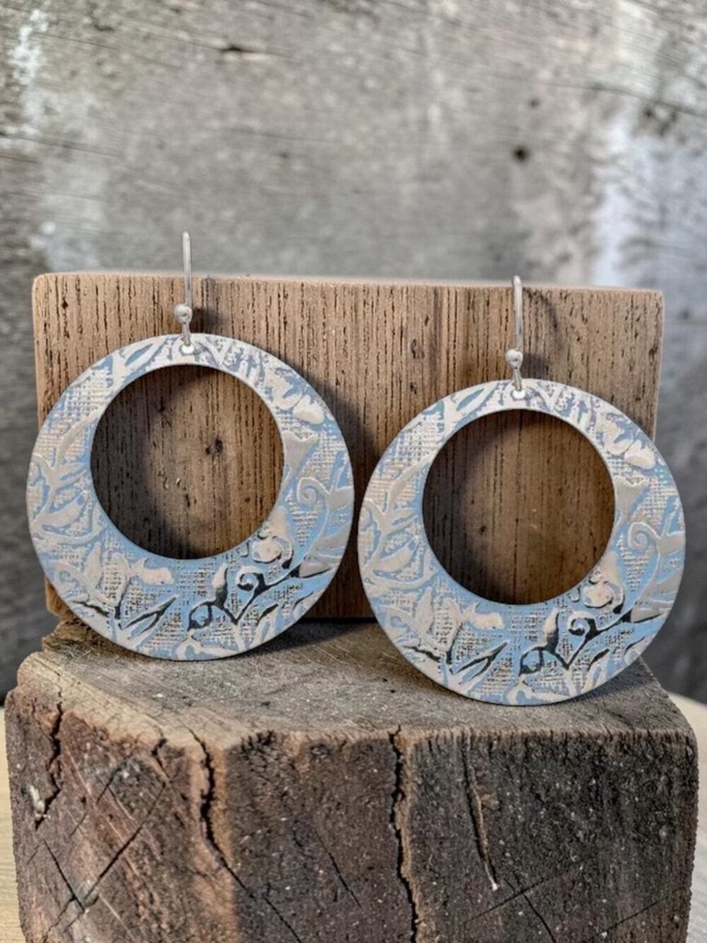 Silver Blue Open Circle Drop Earrings - Picture 4 of 5